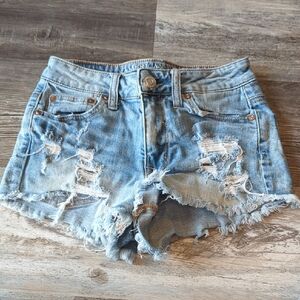 American Eagle Outfitters Blue Distressed Jean Shorts